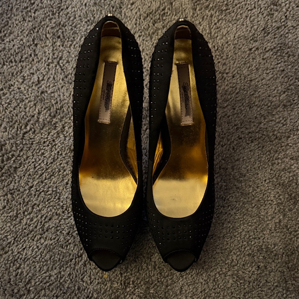 Ted Baker Black Peep-Toe Heels with Gold Insole